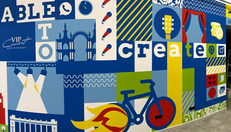 Стена офиса VIP Concert трафареты на стене