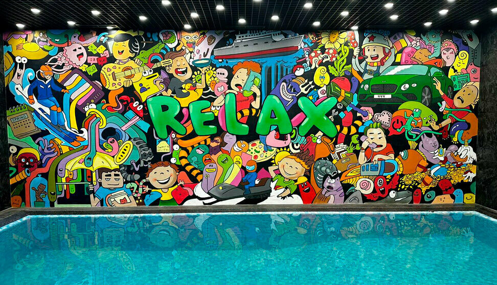Дудл арт в интерьере Роспись стены в бассейне