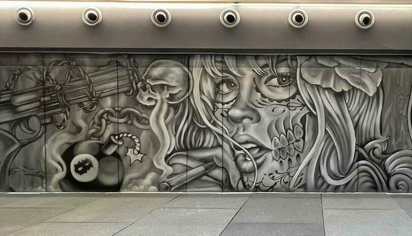 стиль чикано Черно белая роспись стены